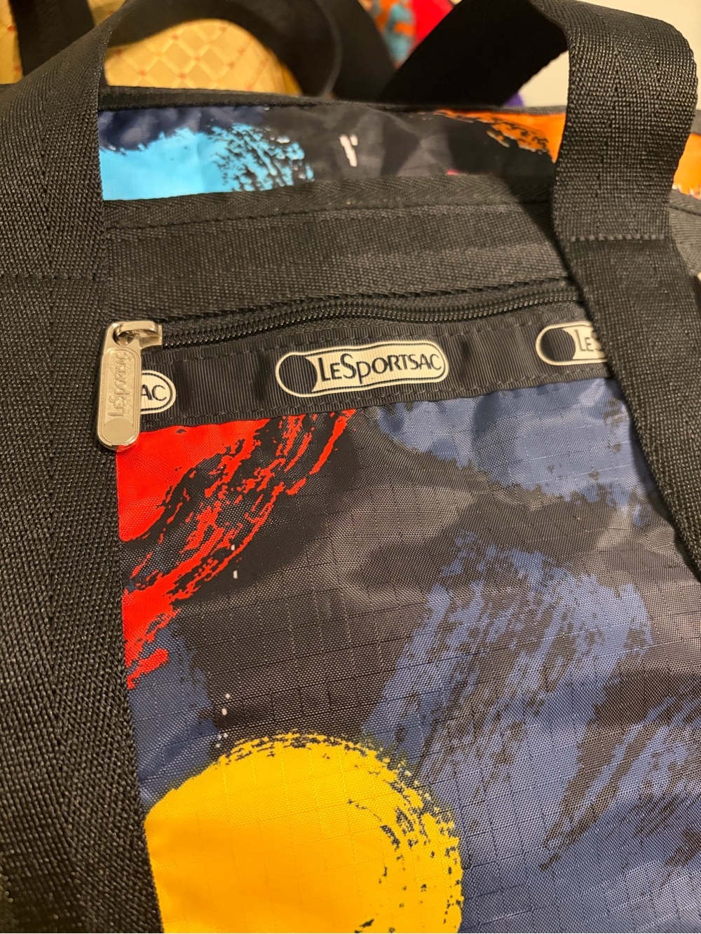 Lesportsac Black Tote with Yellow, Red & Blue Abstract Accents - Picture 2 of 7